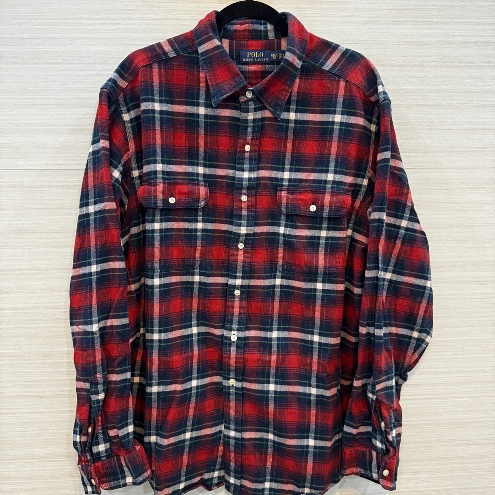 Ralph Lauren Vintage Red and Blue Plaid Flannel Button Down Shirt XXL - Picture 5 of 6